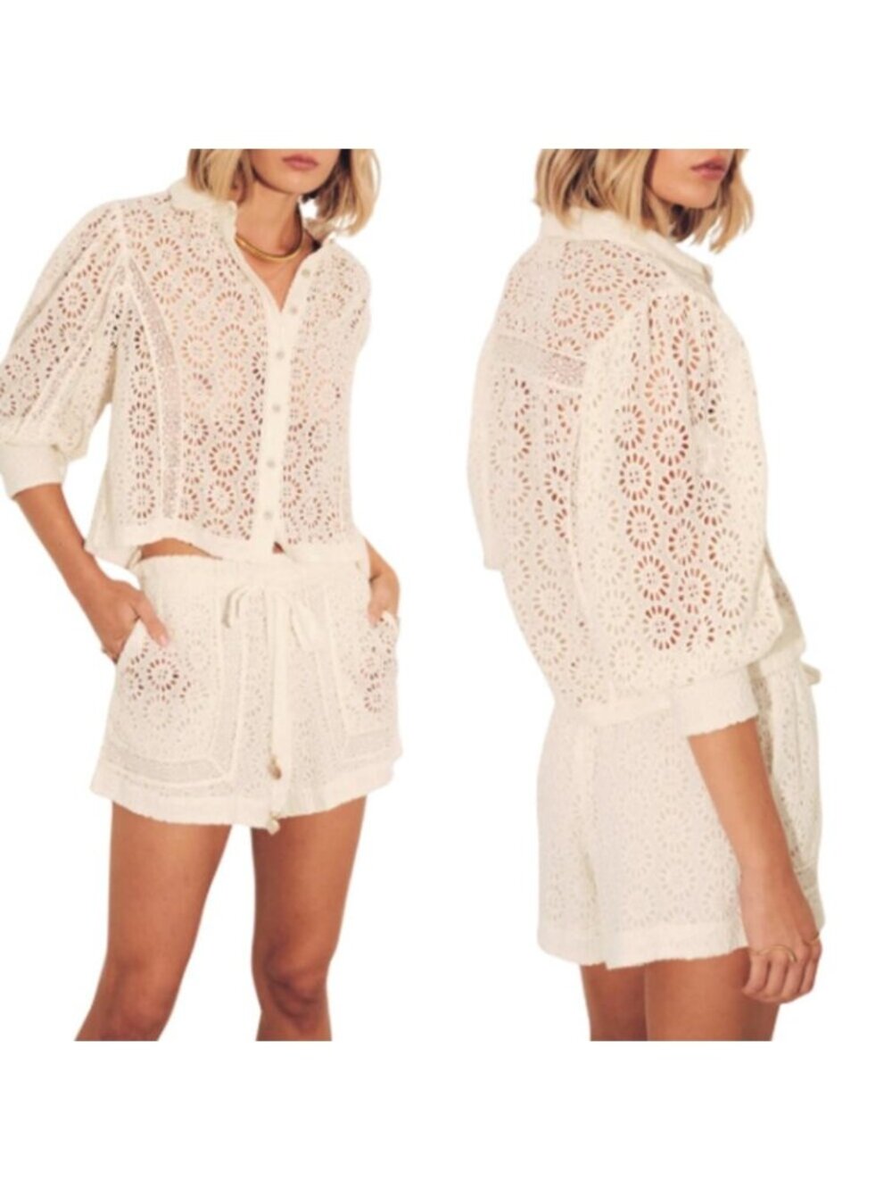 NWT Carolina K Fauna Button Down Floral Eyelet Design Blouse White Size: Medium